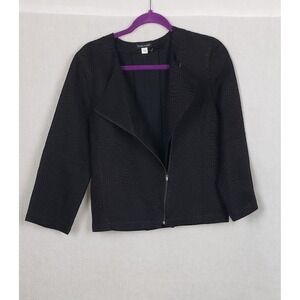 EILEEN FISHER Black Textured Zipper Jacket S Silk Cotton Casual Quiet Luxury